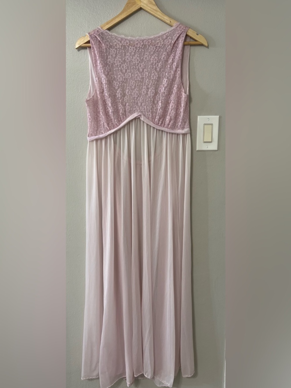 Vintage Sheer Pink Lace Nightgown Open Back Romantic Cottagecore Maxi Dress - Picture 2 of 11